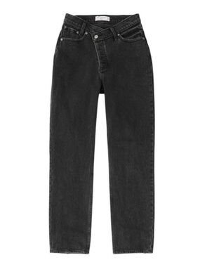 Abercrombie & Fitch The Dad High Rise Crossover Buttons Jeans Black Sz 27/4s